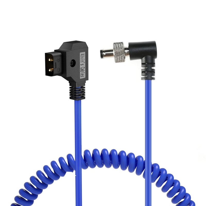Alvin's Cables Locking DC 5.5 2.1 to D Tap Coiled Power Cable for Video Devices PIX-E7 PIX-E5 7 Touchscreen Display Hollyland Mars 400s Blue Cable - Image 1